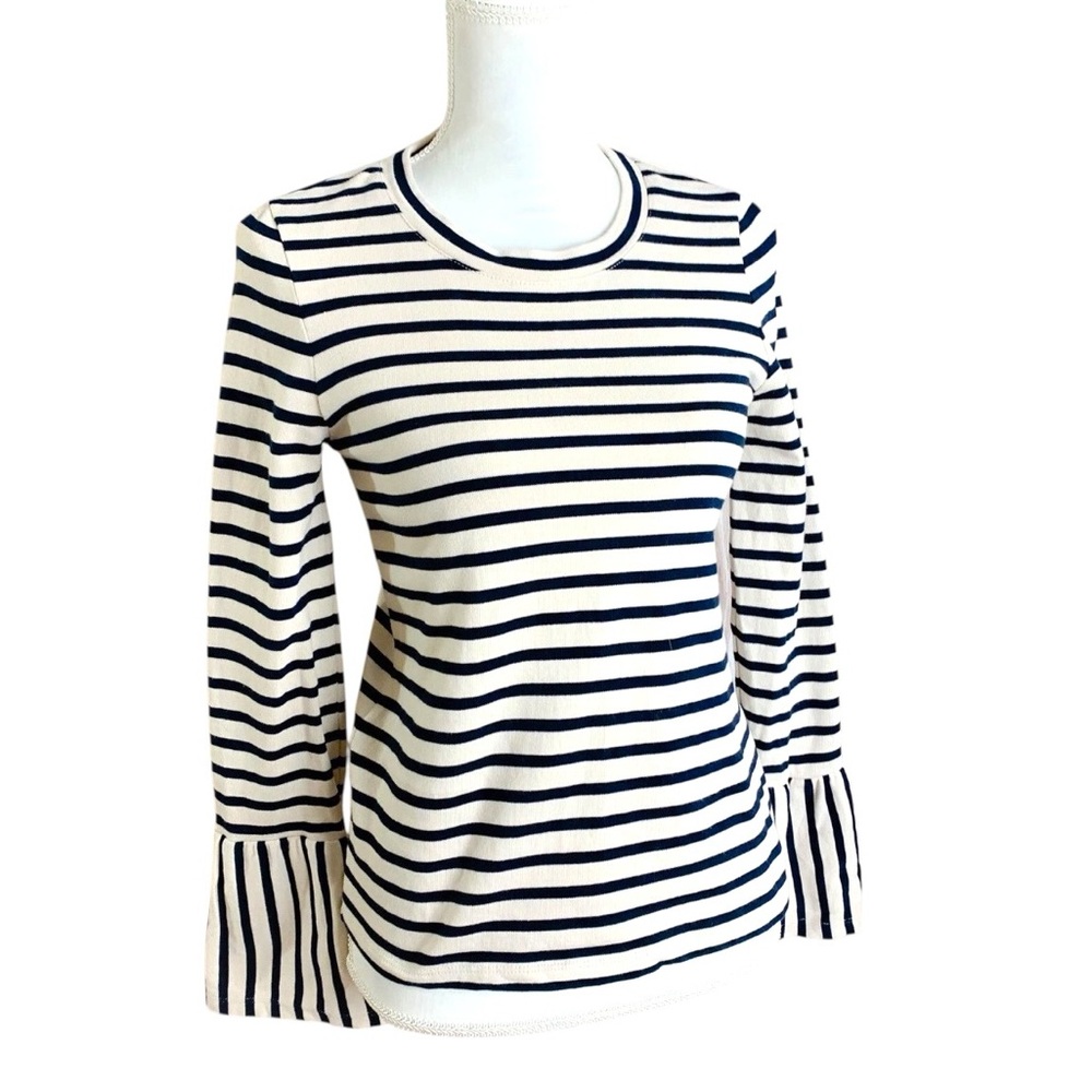 Madewell Women’s Stripe-Play Ruffle-Cuff Top Linen Sz S EUC